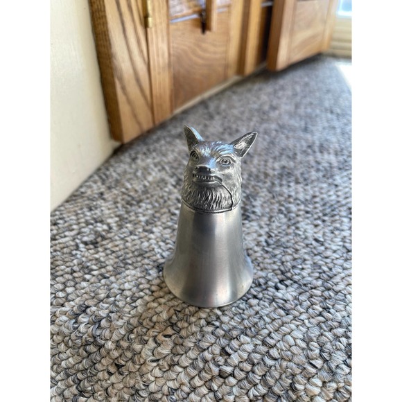 VINTAGE PEWTER ALUMINUM WOLF FOX‎ SADDLE STIRRUP CUP METAL JIGGER - Picture 2 of 7